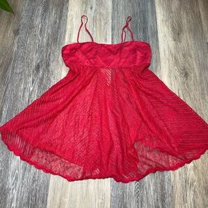 Victoria's Secret Babydoll Red Silk Sheer Lace Lingerie Top XS Slouchy Flowy 90s